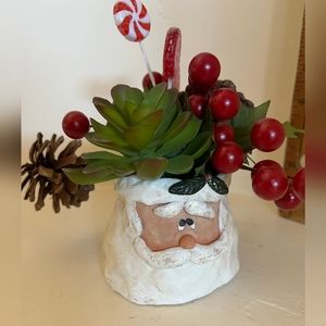 Small Santa Votive With Faux Succulents